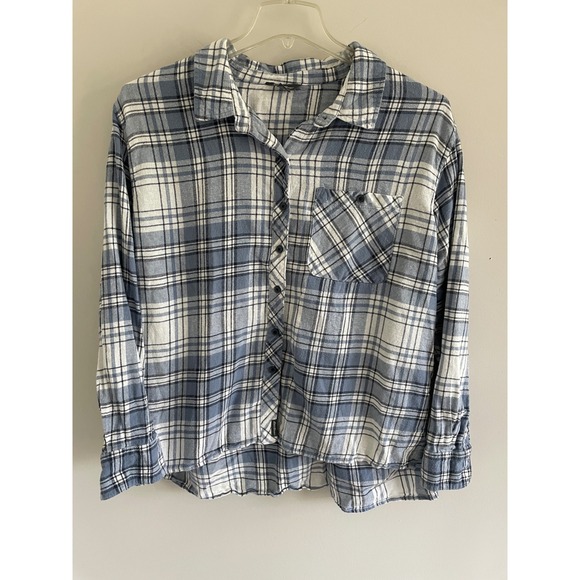 Eddie Bauer Tops - Eddie Bauer Womens‎ XXL Blue White Plaid Flannel Button Down Shirt Long Sleeve